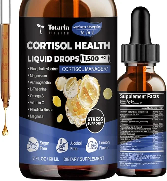 cortisol Supplement Liquid Drops Hormone Balance for Women Men with Magnesium Complex,Ashwagandha,Rhodiola Rosea,L Theanin...