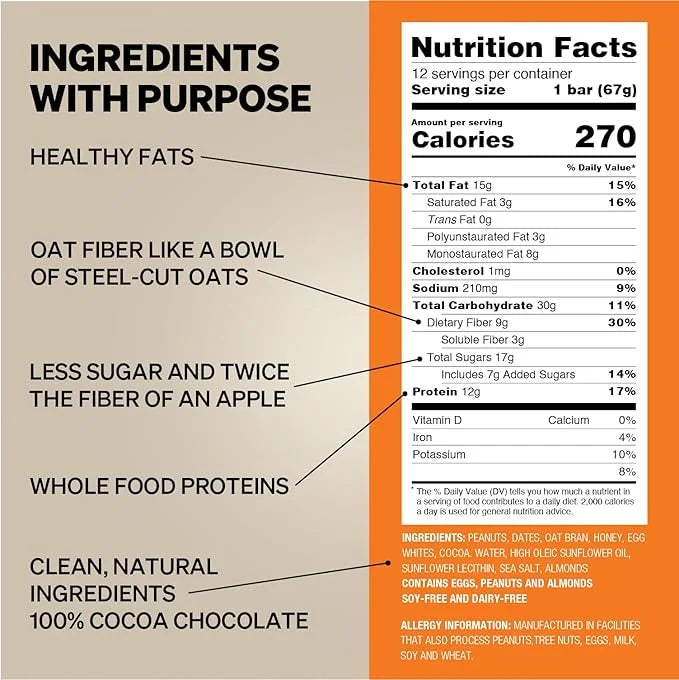 Obi Bar Peanut Butter Chocolate Chip - Protein and Oat Fiber Bar | All Natural | Subtle and Lightly Sweet Taste | Meal Bar...