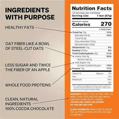 Obi Bar Peanut Butter Chocolate Chip - Protein and Oat Fiber Bar | All Natural | Subtle and Lightly Sweet Taste | Meal Bar...