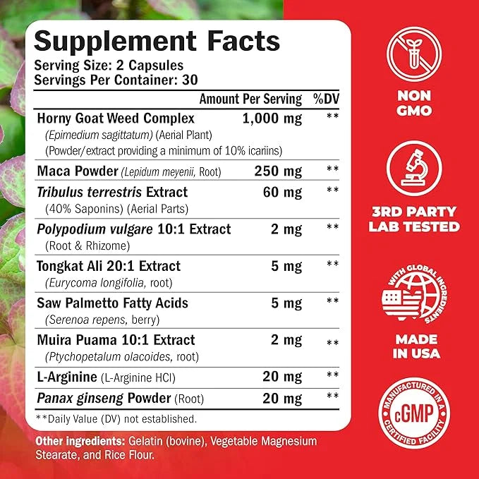 Tongkat Ali for Men - Healthy Testosterone Support. Balanced Energy Supplements for Men with Horny Goat Weed, Maca Root Po...
