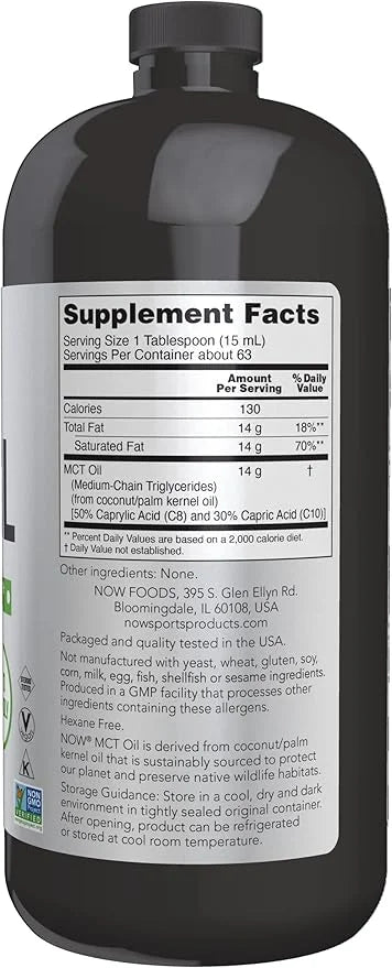 NOW Foods Sports Nutrition, MCT (Medium-chain triglycerides) Oil 14 g, Weight Management, Liquid, 32-Ounce - Product Image