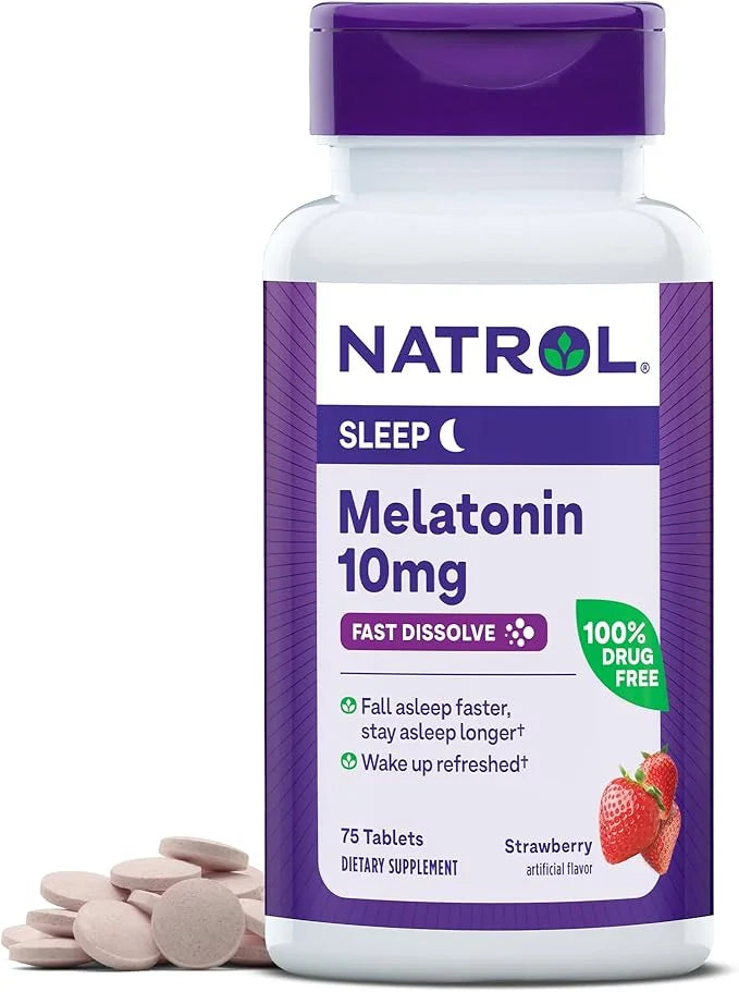 Natrol Fast Dissolve Melatonin 10 mg, Melatonin Supplements for Restful Sleep, Sleep Support for Adults, 75 Strawberry-Fla...