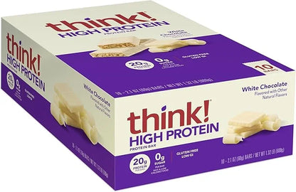 think! Protein Bars, High Protein Snacks, Gluten Free, Kosher Friendly, White Chocolate, Nutrition Bars, 2.1 Oz per Bar, 1...