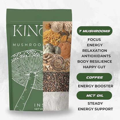 Mushroom Coffee with MCT Oil Blend of 7 Adaptogenic Mushrooms Enhanced Focus, Energy – Instant Creamy Coffee Mix Premium Q...