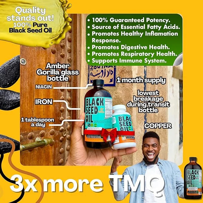 Black Seed Oil 8 Oz - Premium Nigella Sativa Cold-Pressed Turkish Black Cumin Oil - High Strength 3X Thymoquinone - Natura...