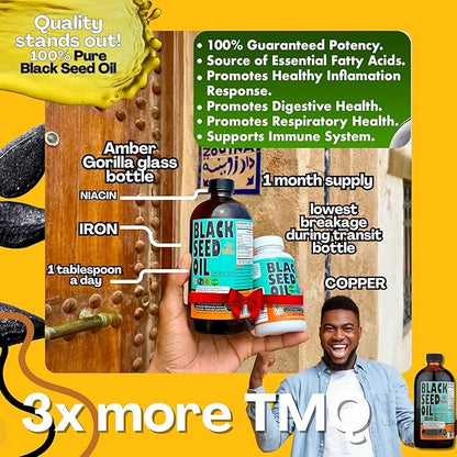 Black Seed Oil 8 Oz - Premium Nigella Sativa Cold-Pressed Turkish Black Cumin Oil - High Strength 3X Thymoquinone - Natura...