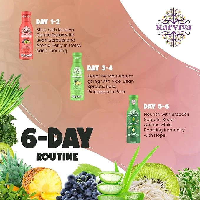Karviva Organic Detox Juice Variety Pack – Ancient Remedies for Gentle Detox & Healthy Digestion, Low-Sugar Juice Cleanse ...
