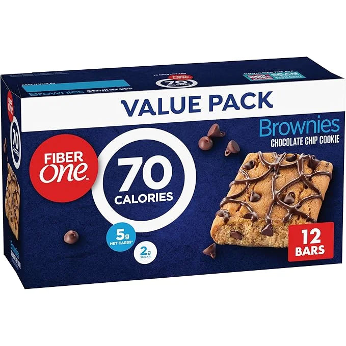 Fiber One 70 Calorie Brownies, Chocolate Chip Cookie, 2g Sugar, Value Pack, 12 Count, 10.6 oz - Product Image