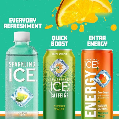 Sparkling Ice, Lemon Lime Sparkling Water, Zero Sugar Flavored Water, with Vitamins and Antioxidants, Low Calorie Beverage...