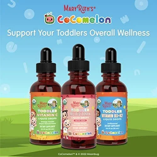 MaryRuth Organics CoComelon Vitamin D3 K2 Liquid Drops for Toddlers | Vitamin K2 D3 Supplement for Kids Ages 1-3 | Calcium...