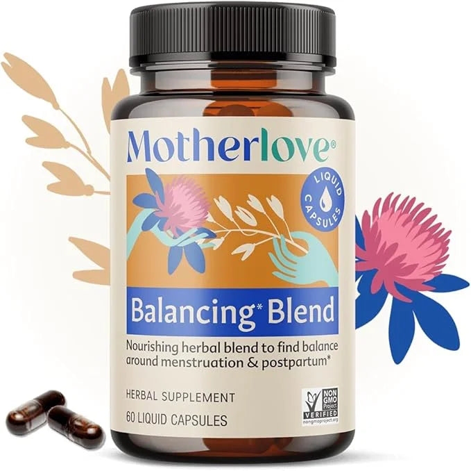 Motherlove Balancing Blend (60 Liquid caps) Herbal Supplement for Period & Postpartum Hormonal Health—Non-GMO, Organic Her...