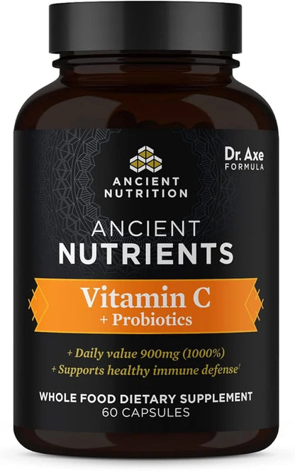 Ancient Nutrition Probiotics and Vitamin C Supplement, Supports Healthy Immune System and Gut Health, Made Without GMOs, S...
