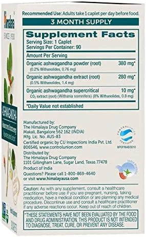 Himalaya Organic Ashwagandha, 90 Day Supply, 670 mg, 90 Caplets