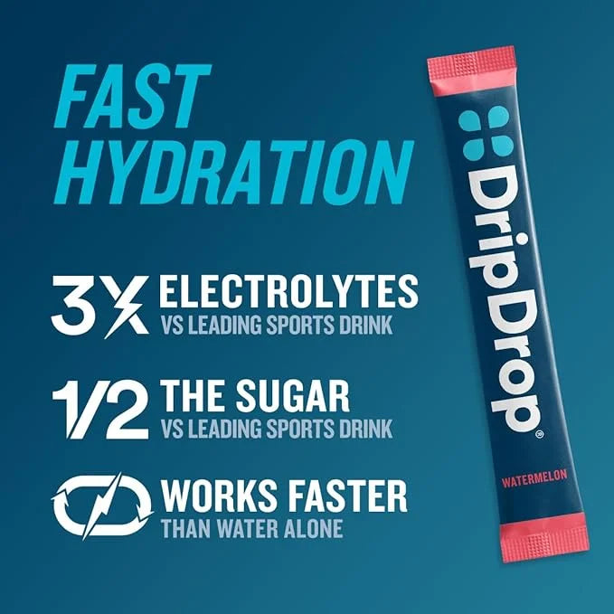 DripDrop Hydration - Watermelon - Electrolyte Drink Mix Single Serve Hydration Powder Packets | Non-GMO, Gluten Free, Vega...