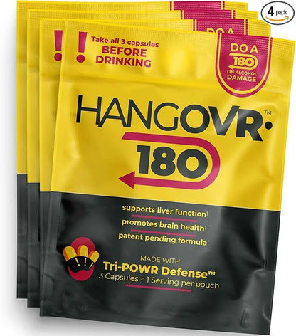 Hangovr 180 Tri-Power Before Drinking Defense 4 Pack - Support Liver & Brain Health, Feel Fresher & Better Energy - - Take...
