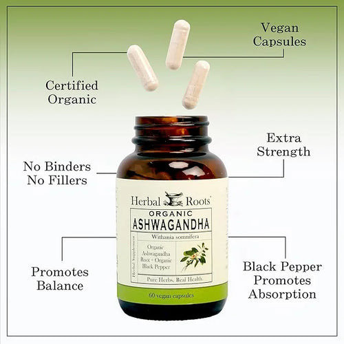 Herbal Roots Ashwagandha Capsules 1,000mg per 60 Vegan