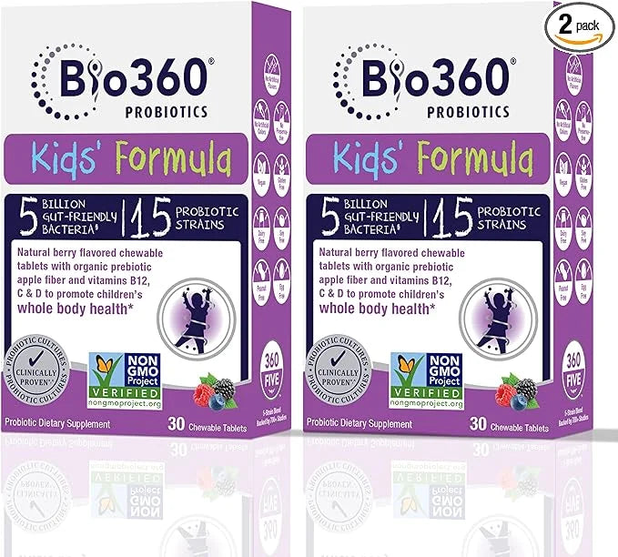 Kids Probiotic Supplement, Daily Support 15 Strains 5 Billion 30 Chewable (2 Pack)