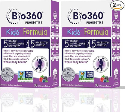 Kids Probiotic Supplement, Daily Support 15 Strains 5 Billion 30 Chewable (2 Pack)