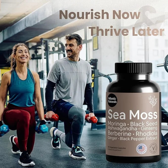 Atlantic Naturals Sea Moss Black Seed Oil Ashwagandha Ginger Capsules. Sea Moss with Black Seed Oil, Ashwagandha, Ginseng,...