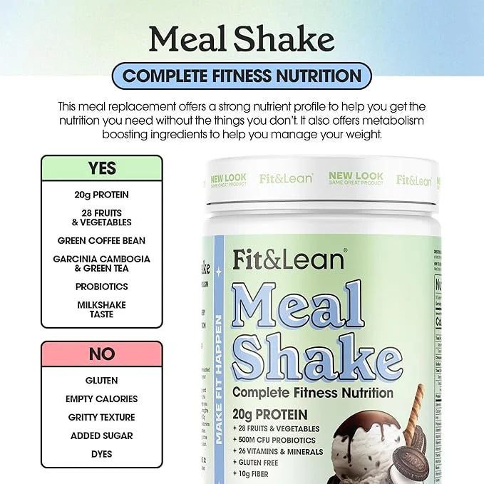 Fit & Lean Meal Shake, Fat Burning Meal Replacement, Meal Replacement with Protein, Fiber, Probiotics and Organic Fruits &...