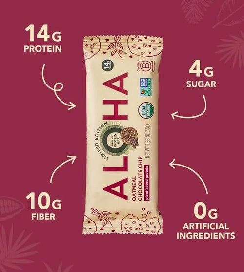 ALOHA Organic Plant Based Protein Bars - Oatmeal Chocolate Chip - 12 Count, 1.9oz Bars - Vegan Snacks, Low Sugar, Gluten-F...