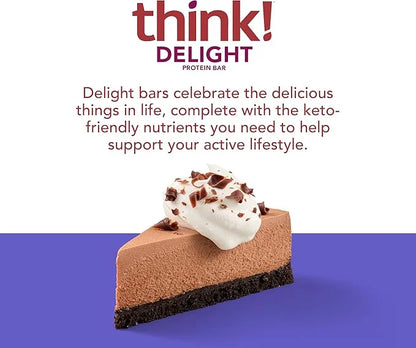 think! Delight, Keto Protein Bars, Healthy Low Carb, Gluten Free Snack - Chocolate Mousse Pie, 10 Count (Packaging May Var...