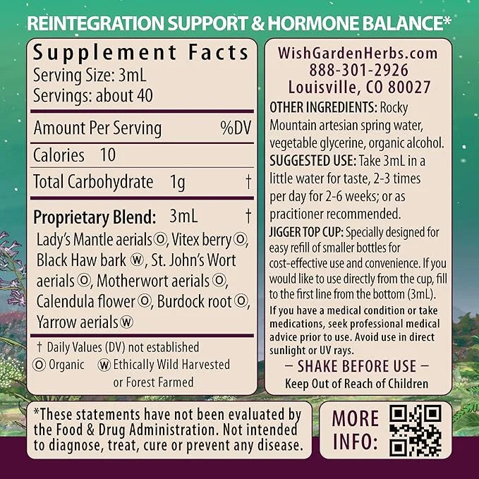 WishGarden Herbs ReBalance After Birth Hormonal - Plant-Based Herbal Supplement with Vitex Berry & Motherwort Supports Hea...
