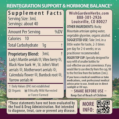 WishGarden Herbs ReBalance After Birth Hormonal - Plant-Based Herbal Supplement with Vitex Berry & Motherwort Supports Hea...