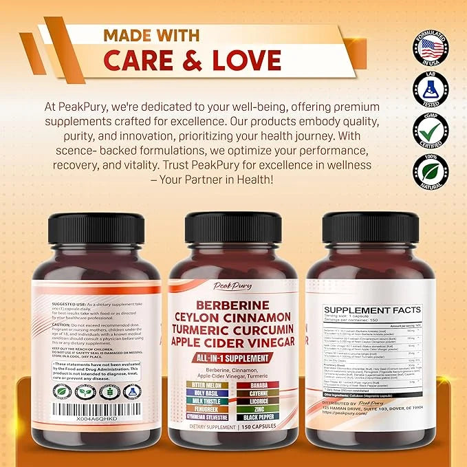 Berberine 8000mg Cinnamon 6000mg Apple Cider 3000mg Turmeric 3000mg -