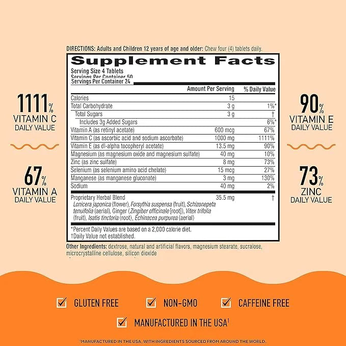 Airborne 1000mg Chewable Tablets with Zinc, 200 Tablets,