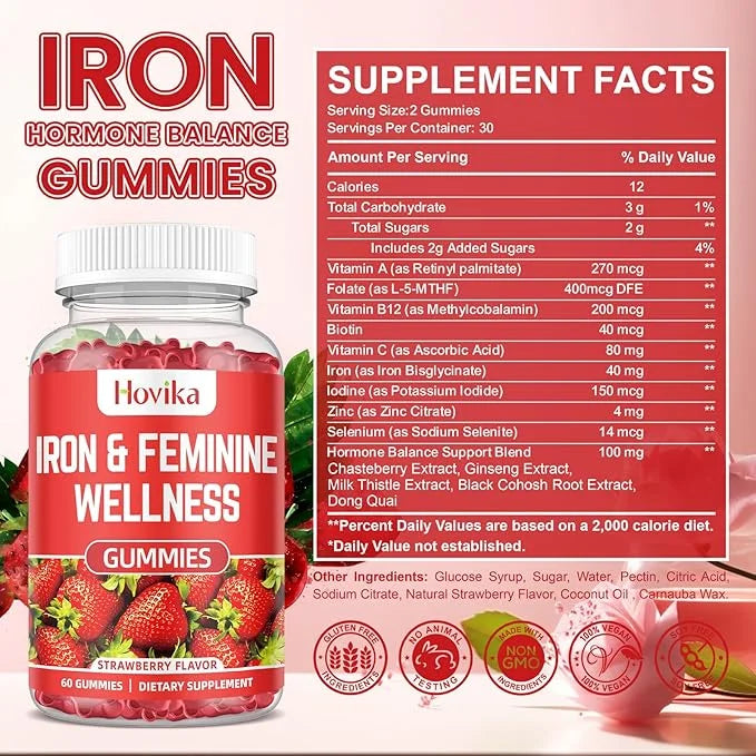 Iron for Women Gummies, 40mg Iron Supplement Anemia with multivitamin for Women, Zinc, Selenium, Iodine - for Iron Deficie...