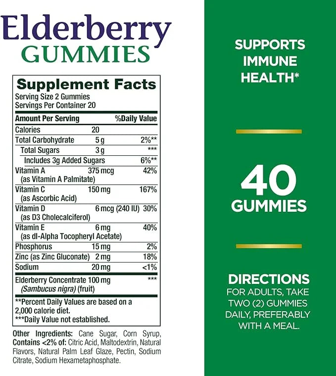 Nature's Bounty Elderberry Gummies, Immune Support, 40 Gummies