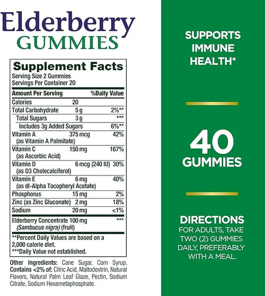 Nature's Bounty Elderberry Gummies, Immune Support, 40 Gummies
