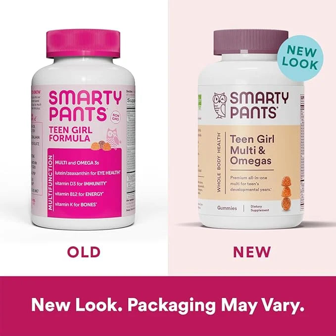 SmartyPants Teen Girl Multivitamin Gummies: Omega 3 Fish D3, C, B12, B6, B6, Vitamin 120 Count (30 Day 2)
