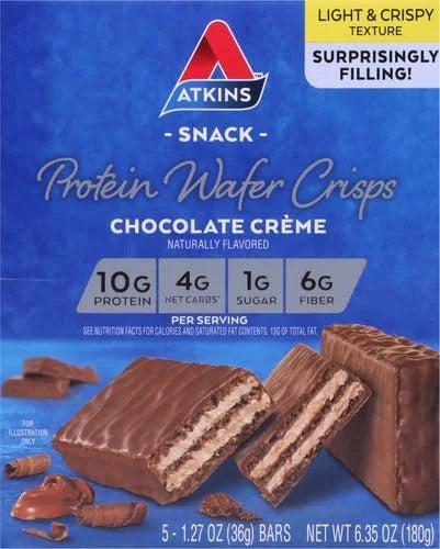 Atkins Chocolate Crème Protein Wafer Crisps, Protein Dessert, 4g Net Carb, 1g Sugar, High in Fiber, Keto Friendly, 5 Count...