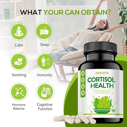 Cortisol Support Supplement with Magnesium Glycinate, L-Theanine, Ashwagandha, Phosphatidylserine,Rhodiola Rosea 15-in-1 H...