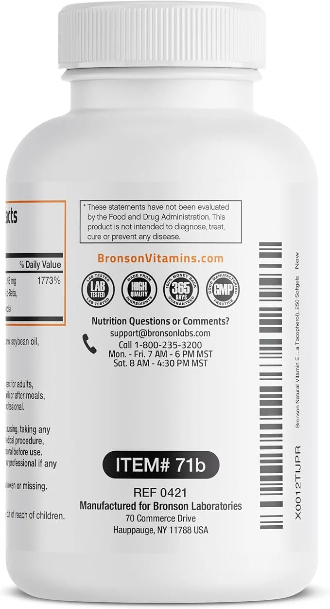 Bronson Natural Vitamin E Complex 400 250 Softgels