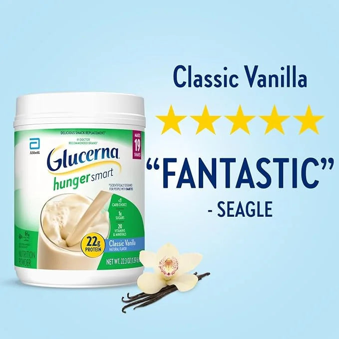 Glucerna Hunger Smart Powder, Diabetic Drink to Support Blood Sugar Management, 22g Protein, 130 Calories, Classic Vanilla...