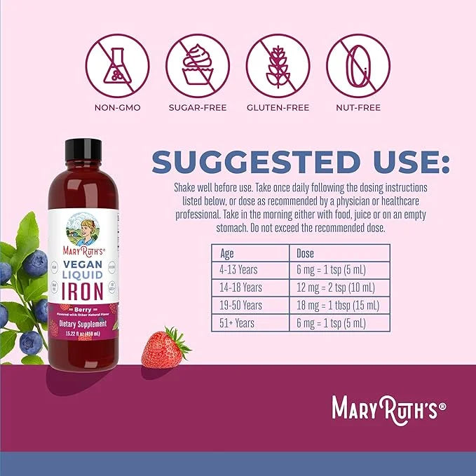MaryRuth Organics Iron Supplement for Women Men & Kids, Liquid Iron Supplement for Women Men & Kids, Iron for Healthy Bloo...