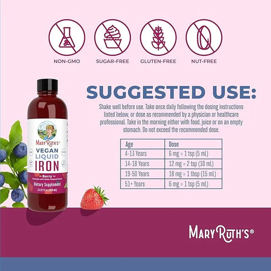 MaryRuth Organics Iron Supplement for Women Men & Kids, Liquid Iron Supplement for Women Men & Kids, Iron for Healthy Bloo...