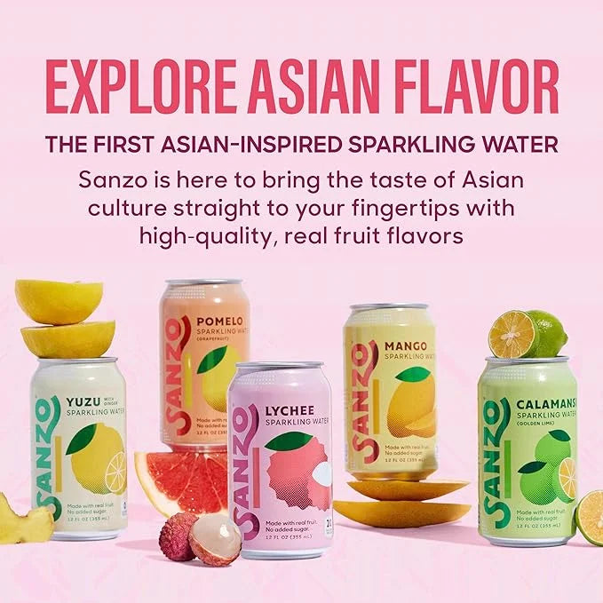 Sanzo Flavored Sparkling Water - Yuzu (Lemon) 12-Pack - Carbonated Drink Made with Real Fruit & Sugar-Free - Non-GMO, Glut...