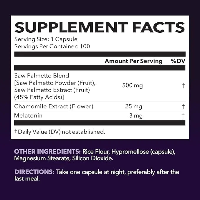Saw Palmetto PM for Men with Melatonin 3mg - Night Time Prostate Health Supplement for Bladder and Sleep Support - Reduce ...
