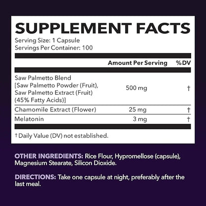 Saw Palmetto PM for Men with Melatonin 3mg - Night Time Prostate Health Supplement for Bladder and Sleep Support - Reduce ...