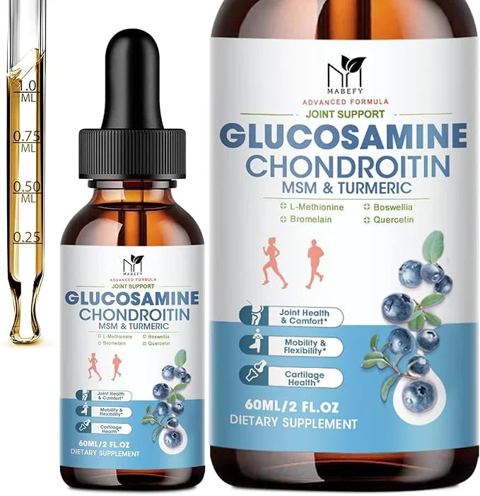Glucosamine Chondroitin Liquid Drops with MSM Turmeric Boswellia Quercetin Bromelain-Vegan, Antioxidant Support for Back,K...