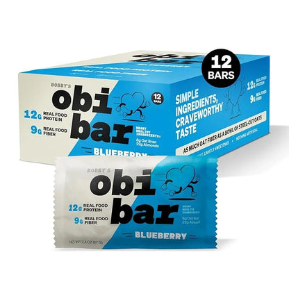 Obi Bar Blueberry - Protein and Oat Fiber Bar | All Natural | Subtle and Lightly Sweet Taste | Meal Bar | Heart and Gut He...