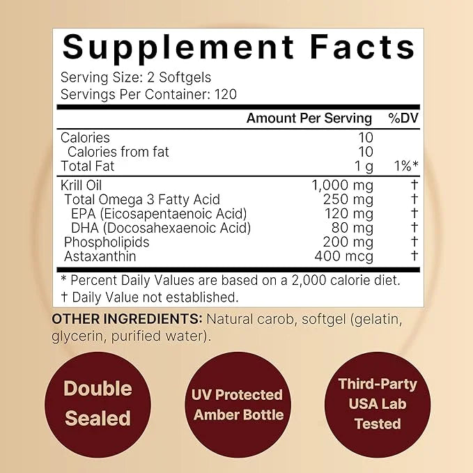 NatureBell Antarctic Krill Oil 1000mg Supplement, 240 Softgels, Omega-3s, EPA,