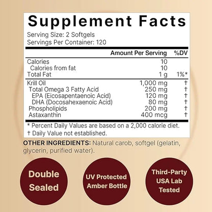 NatureBell Antarctic Krill Oil 1000mg Supplement, 240 Softgels, Omega-3s, EPA,