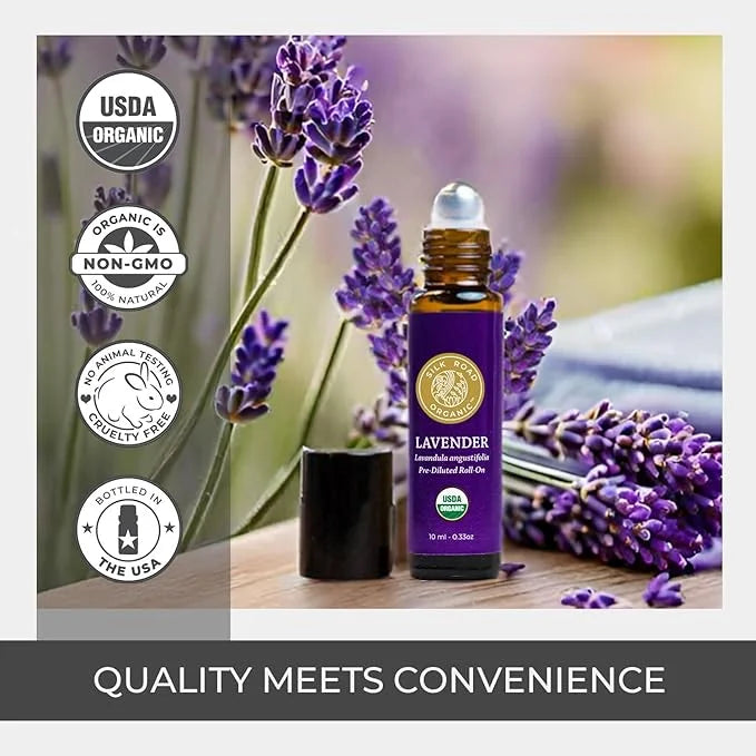 Organic Lavender Essential Oil Roll On, Lavandula Angustifolia, 100% Pure USDA Certified Aromatherapy for Calming, Relaxat...