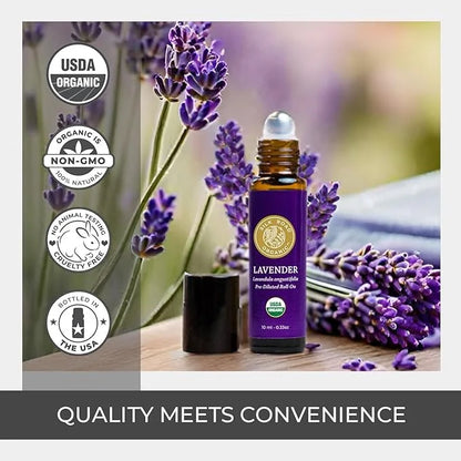 Organic Lavender Essential Oil Roll On, Lavandula Angustifolia, 100% Pure USDA Certified Aromatherapy for Calming, Relaxat...