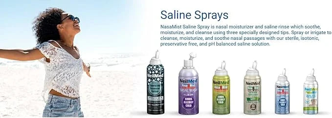 NeilMed NasaMist Isotonic Saline Spray. Soothe, 177mL. Contains 3 NasaMist